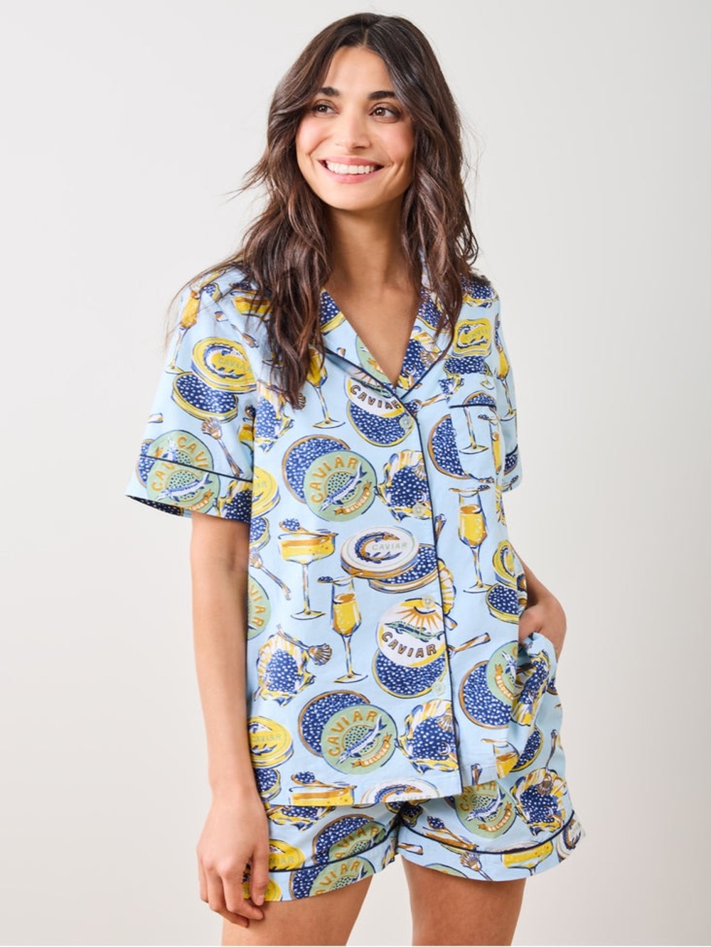 Printfresh Anthropologie  Caviar & Champagne Short Pajama Set Organic CottonNWOT